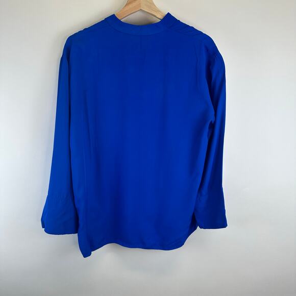 Zara Long Sleeve Royal Blue Deep V Neck Slit Blouse Womens Small Flowy Boxy - Picture 9 of 14